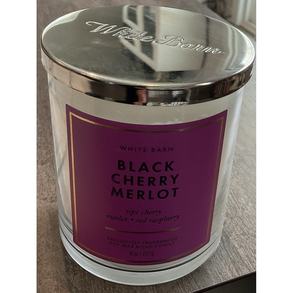 White Barn Black Cherry Merlot Scented Candle 8oz Jar Single Wick White Wax